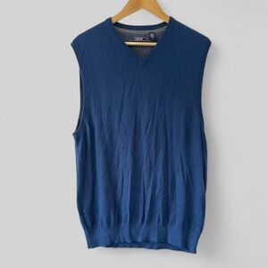 IZOD Mens Sweater Vest Size Large Blue Cotton Wool Fieldhouse Lightweight